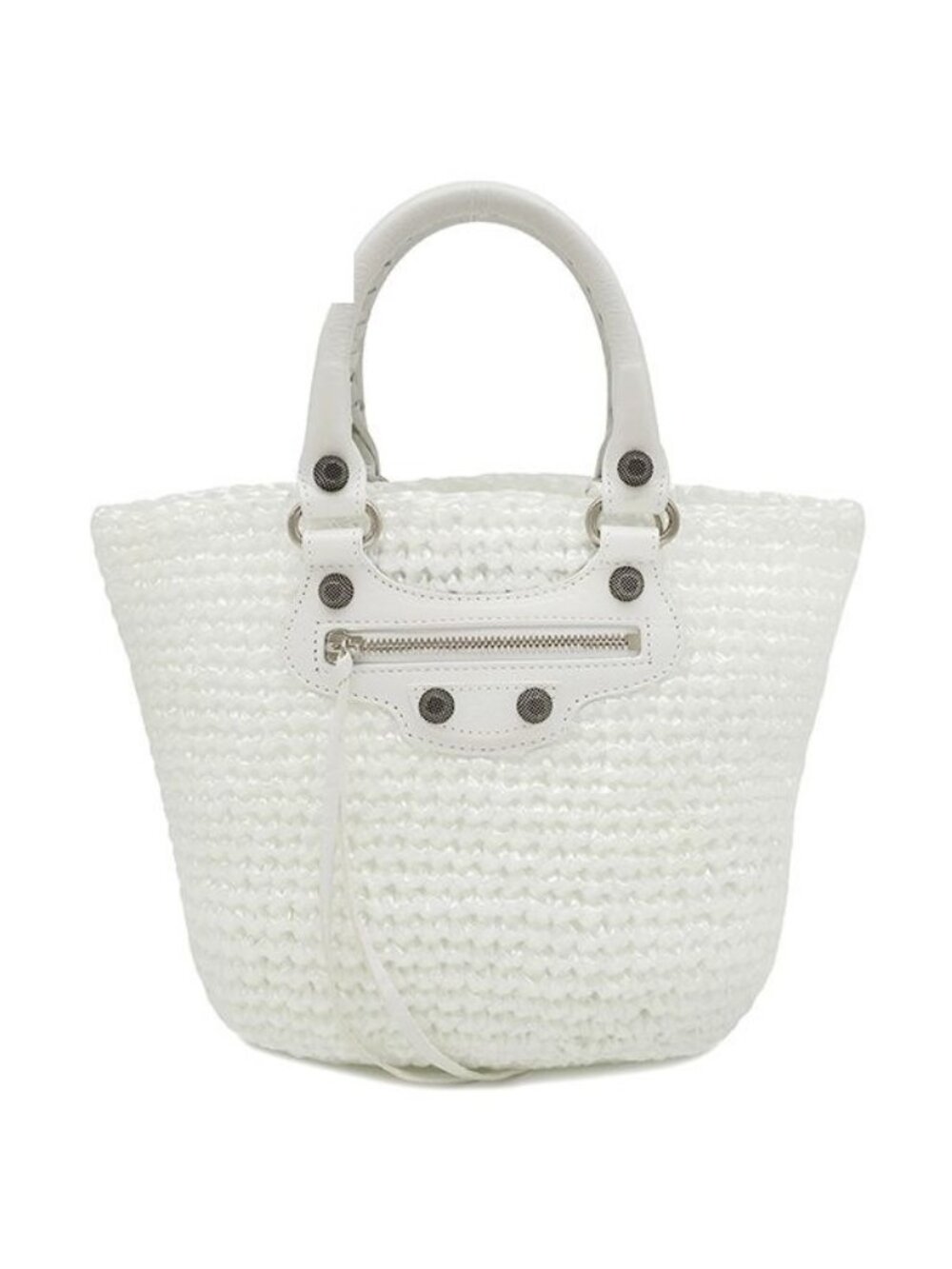 Balenciaga 2-Way Le Cagole Panier Small Nylon Leather White Silver Tote Bag